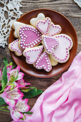 pink Valentine's heart shaped cookies