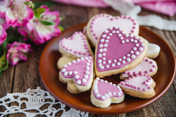 pink Valentine's heart shaped cookies