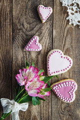 pink Valentine's heart shaped cookies