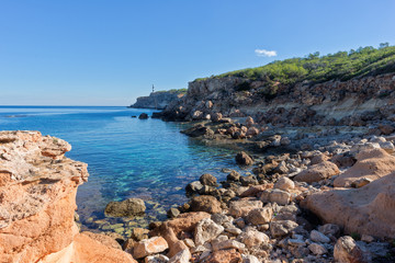 The coast on a blue day in Ibiza