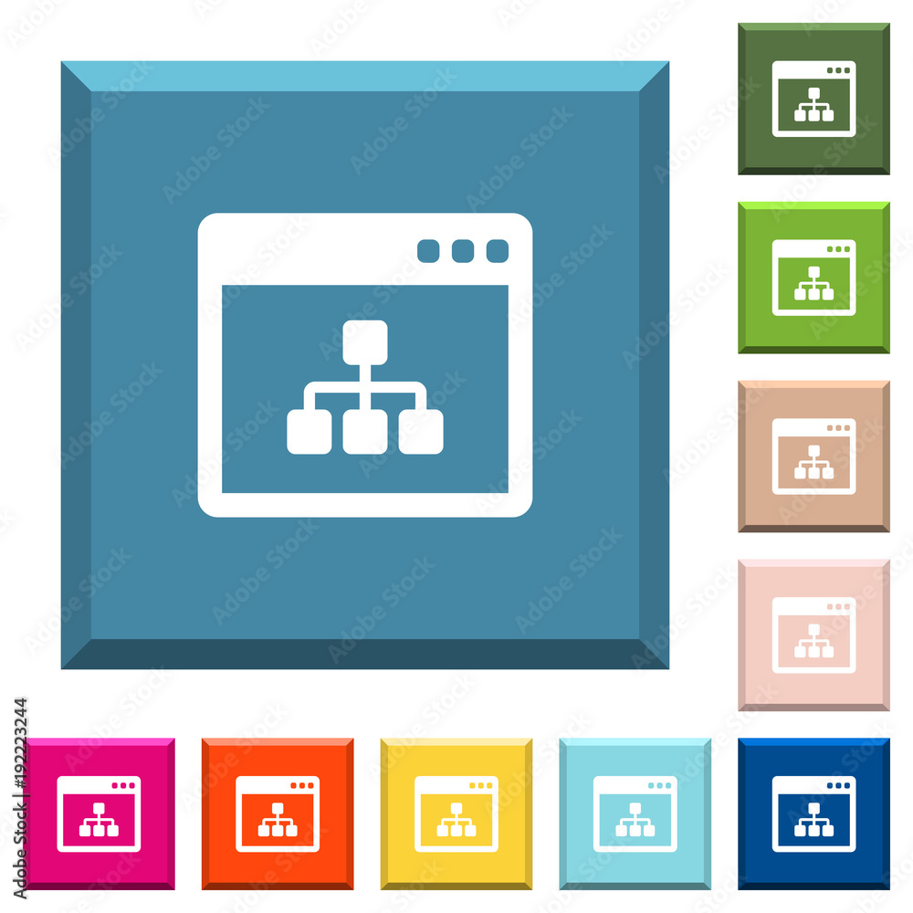 Poster networking application white icons on edged square buttons