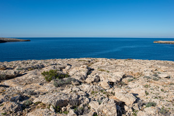 Blue coast of Portinatx on the island of ibiza