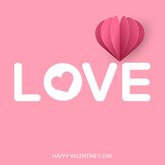 Valentine's day greeting card with handwirtten lettering and heart on pink background. Vector