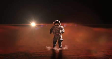 Astronaut Jumps on Mars Surface Exploration Mission Blur Background some elements furnished by NASA images - Powered by Adobe