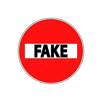Icono plano FAKE en señal prohibido el paso