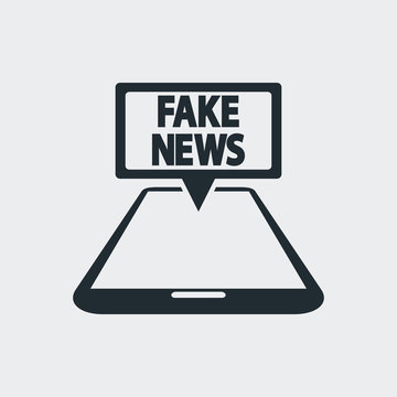 Icono plano FAKE NEWS en movil perspectiva en fondo gris