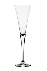 Empty glass for champagne on a white background