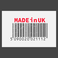 Vector realistic barcode  Made in UK on dark background.