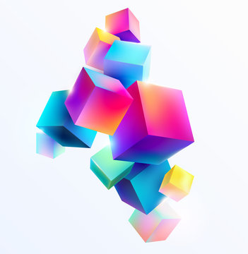 Fototapeta Abstract colorful composition with 3d cubes