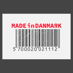 Vector realistic barcode  Made in Danmark on dark background.