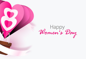 8 March. Happy Women's Day. Happy Mother's Day. Pink air heart balloon with number 8 paper cut style. 