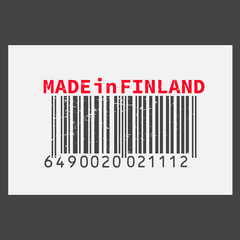 Vector realistic barcode  Made in Finland on dark background.