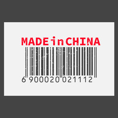 Vector realistic barcode  Made in China on dark background.