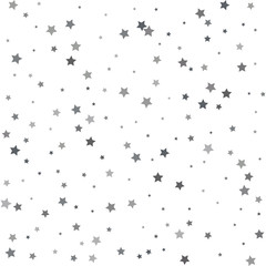 Silver glitter stars falling from the sky on white background. Abstract Background. Glitter pattern for banner. Vector illustration.
