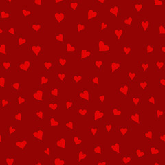 chaotic vector red doodle hearts seamless pattern - for Valentine's day