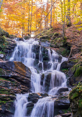 Waterfall in the forest. Autumn in the forest.