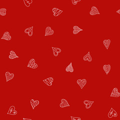 chaotic vector red doodle hearts seamless pattern - for Valentine's day