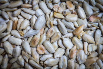 Photo of peeled fried sunflower seeds close-up.