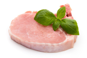 Fresh raw beef steak isolated on white background, top view.