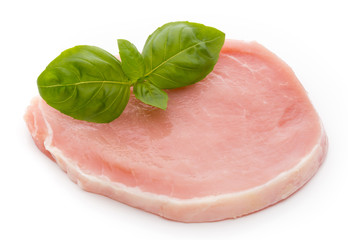 Fresh raw beef steak isolated on white background, top view.