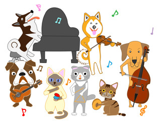 Obraz na płótnie Canvas 猫と犬のコンサート