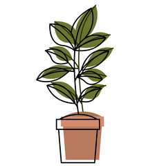 cute leafs in pot decorative icon vector illustration design