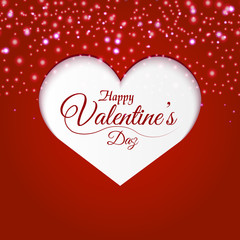 Fototapeta na wymiar Valentine's day greeting card with white heart and sparkles on red. Vector