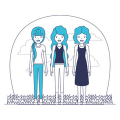 group of elegant women in the field avatars vector illustration design