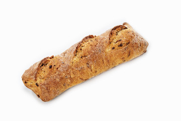 baked bread isolated on white background, top view