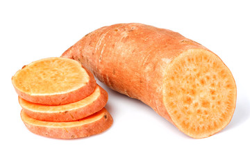 Vegetable sweet potato closeup isolated.