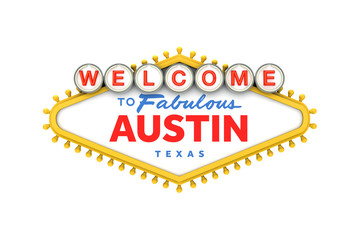 Welcome to Austin, Texas sign in classic las vegas style design . 3D Rendering © ink drop