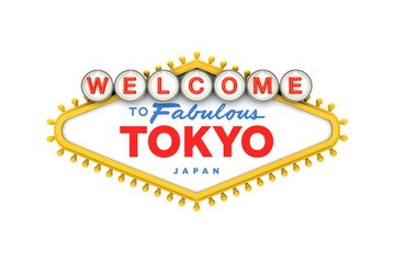 Welcome to Tokyo, Japan sign in classic las vegas style design . 3D Rendering