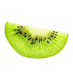 Green slice of kiwi fruit isolated on white background