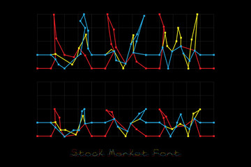 Stock Market Font - Letters U, V, W.