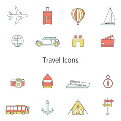 Vector set line flat icons, sign and symbols of design travel elements