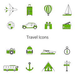Vector set line flat icons, sign and symbols of design travel elements