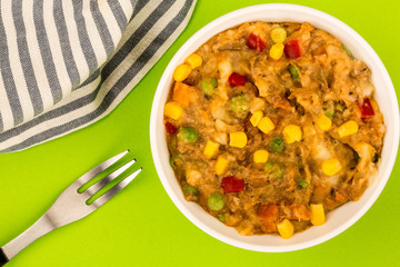Traditional Shepherds Pie And Vegetables Served In A Bowl