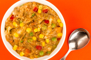Traditional Shepherds Pie And Vegetables Served In A Bowl
