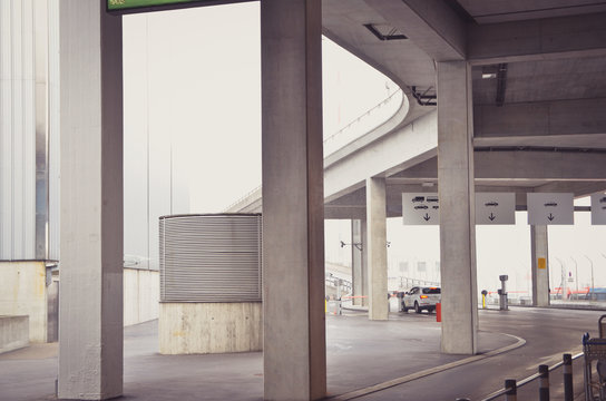 Entrance of Zurich International Airport  with columns
