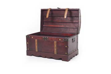 Wooden brown chest with open cover