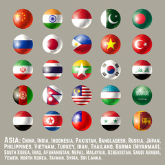 Asia round button flags one