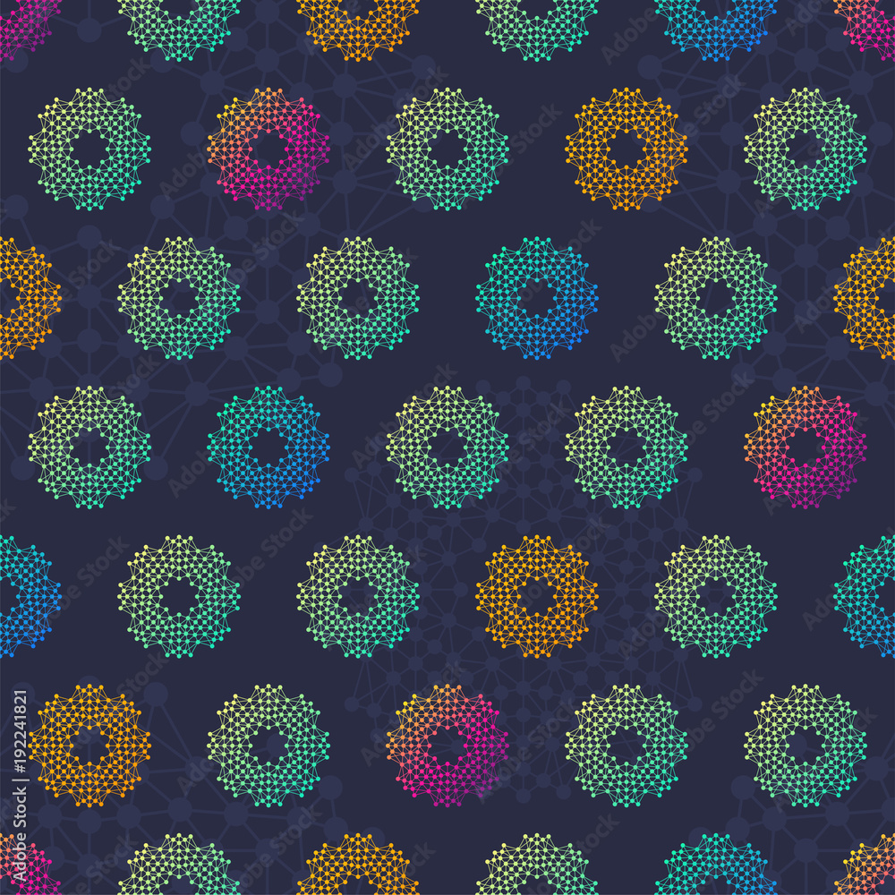 Poster seamless neuron background with letter o or star icon micro wave neural network design