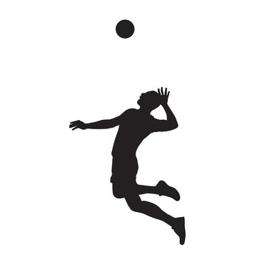 Volleyball player serving ball, isolated vector silhouette. Side view. Team sport