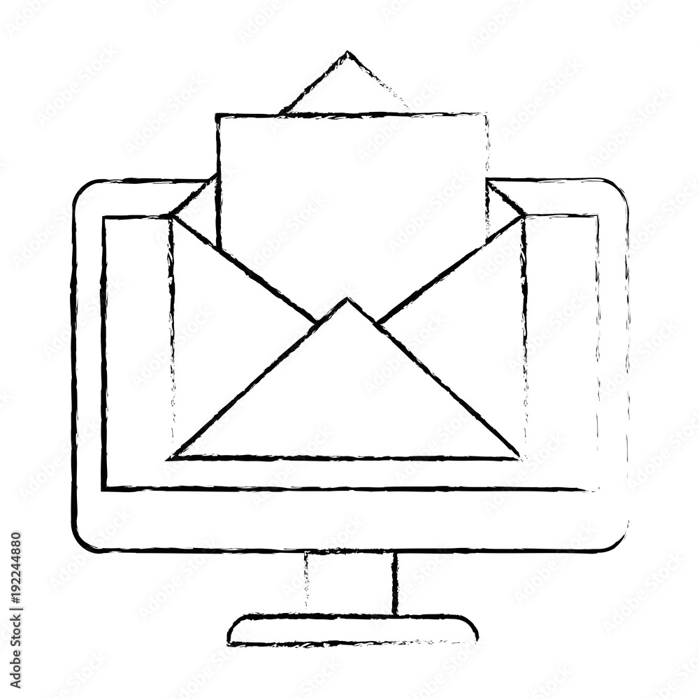 Poster monitor computer with envelope vector illustration design