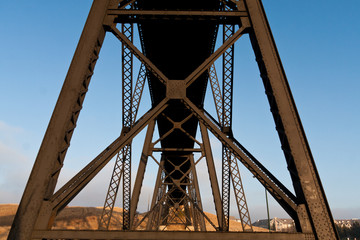 Steel train bridge supports