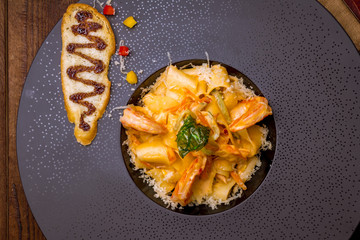 Pasta fettuccine with shrimps