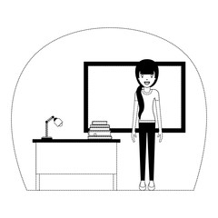 female teacher in classroom vector illustration design