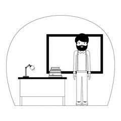 male teacher in classroom vector illustration design