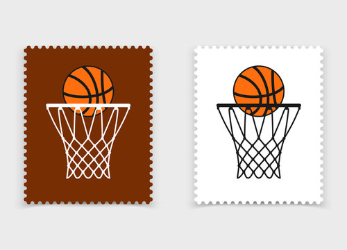 Postage with basketball hoop and ball icon