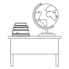 teacher desk with books and world planet vector illustration design